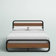 Minos Modern Metal Bed Frame with Wooden Headboard and Footboard