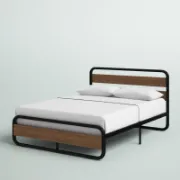 Minos Modern Metal Bed Frame with Wooden Headboard and Footboard