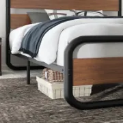 Minos Modern Metal Bed Frame with Wooden Headboard and Footboard