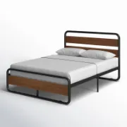 Minos Modern Metal Bed Frame with Wooden Headboard and Footboard