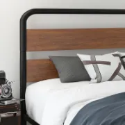Minos Modern Metal Bed Frame with Wooden Headboard and Footboard