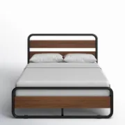 Minos Modern Metal Bed Frame with Wooden Headboard and Footboard