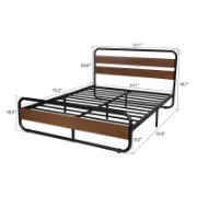 Minos Modern Metal Bed Frame with Wooden Headboard and Footboard