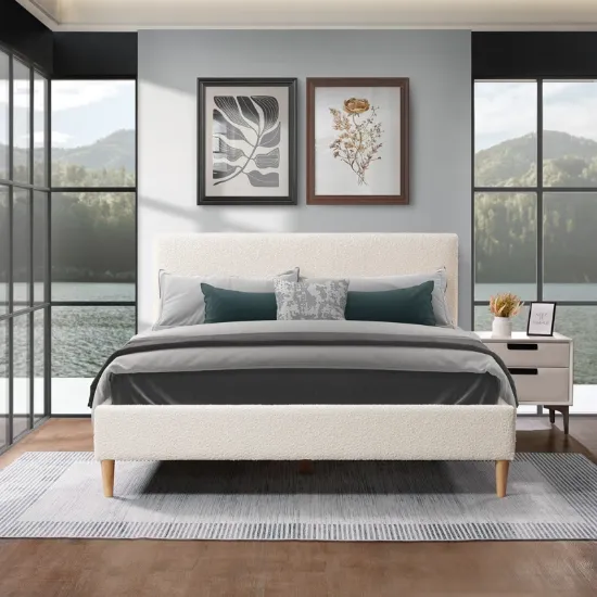 Boucle Platform Bed – Modern Style with Plush Texture