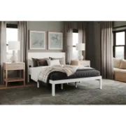 Mid-Century Solid Wood Bed – Durable with Under-Bed Storage
