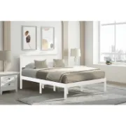 Mid-Century Solid Wood Bed – Durable with Under-Bed Storage