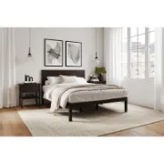 Mid-Century Solid Wood Bed – Durable with Under-Bed Storage