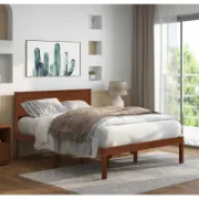 Mid-Century Solid Wood Bed – Durable with Under-Bed Storage