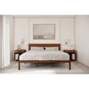 Mid-Century Solid Wood Bed – Durable with Under-Bed Storage