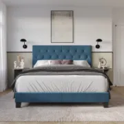 Upholstered Bed with Button-Tufted Rectangular Backboard