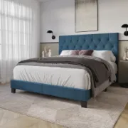 Upholstered Bed with Button-Tufted Rectangular Backboard