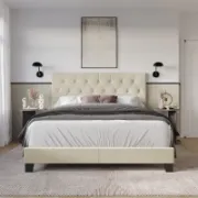 Upholstered Bed with Button-Tufted Rectangular Backboard