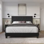 Upholstered Bed with Button-Tufted Rectangular Backboard