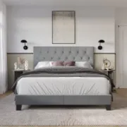 Upholstered Bed with Button-Tufted Rectangular Backboard