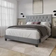 Upholstered Bed with Button-Tufted Rectangular Backboard