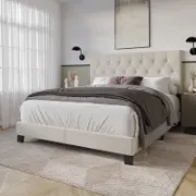 Upholstered Bed with Button-Tufted Rectangular Backboard