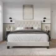 Upholstered Bed with Button-Tufted Rectangular Backboard