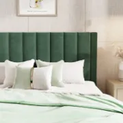 Upholstered Bed with Velvet and Striped Headboard