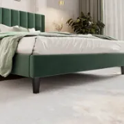 Upholstered Bed with Velvet and Striped Headboard