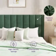 Upholstered Bed with Velvet and Striped Headboard