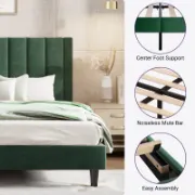 Upholstered Bed with Velvet and Striped Headboard