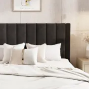 Upholstered Bed with Velvet and Striped Headboard