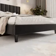 Upholstered Bed with Velvet and Striped Headboard