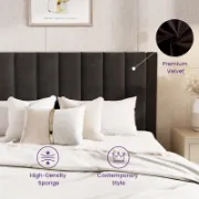 Upholstered Bed with Velvet and Striped Headboard
