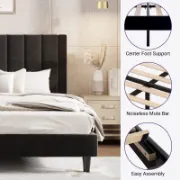 Upholstered Bed with Velvet and Striped Headboard