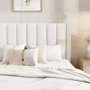 Upholstered Bed with Velvet and Striped Headboard