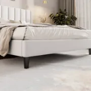 Upholstered Bed with Velvet and Striped Headboard