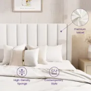 Upholstered Bed with Velvet and Striped Headboard