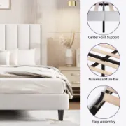 Upholstered Bed with Velvet and Striped Headboard