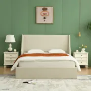 Modern Bed with Hydraulic Storage and Wingback Headboard