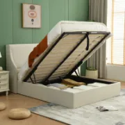 Modern Bed with Hydraulic Storage and Wingback Headboard