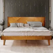 Solid Wood Bed Frame with Artistic Patterned Backboard