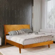Solid Wood Bed Frame with Artistic Patterned Backboard