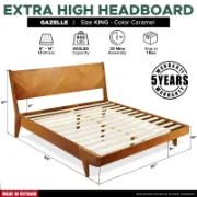 Solid Wood Bed Frame with Artistic Patterned Backboard