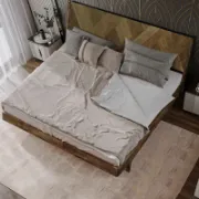 Solid Wood Bed Frame with Artistic Patterned Backboard