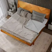 Solid Wood Bed Frame with Artistic Patterned Backboard