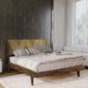 Solid Wood Bed Frame with Artistic Patterned Backboard