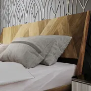 Solid Wood Bed Frame with Artistic Patterned Backboard