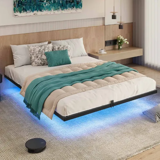 Metal Open-Frame Bed with Smart RGB LED Lights