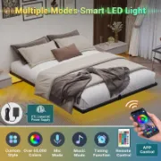 Metal Open-Frame Bed with Smart RGB LED Lights