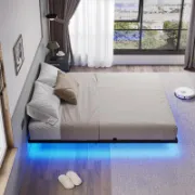 Metal Open-Frame Bed with Smart RGB LED Lights