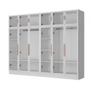 Glass Wardrobe Closet with Lighting and Multiple Shelves