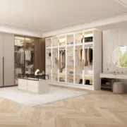 Glass Wardrobe Closet with Lighting and Multiple Shelves