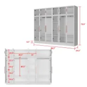 Glass Wardrobe Closet with Lighting and Multiple Shelves