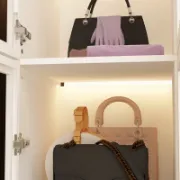 Glass Wardrobe Closet with Lighting and Multiple Shelves
