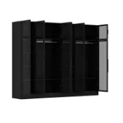 Glass Wardrobe Closet with Lighting and Multiple Shelves